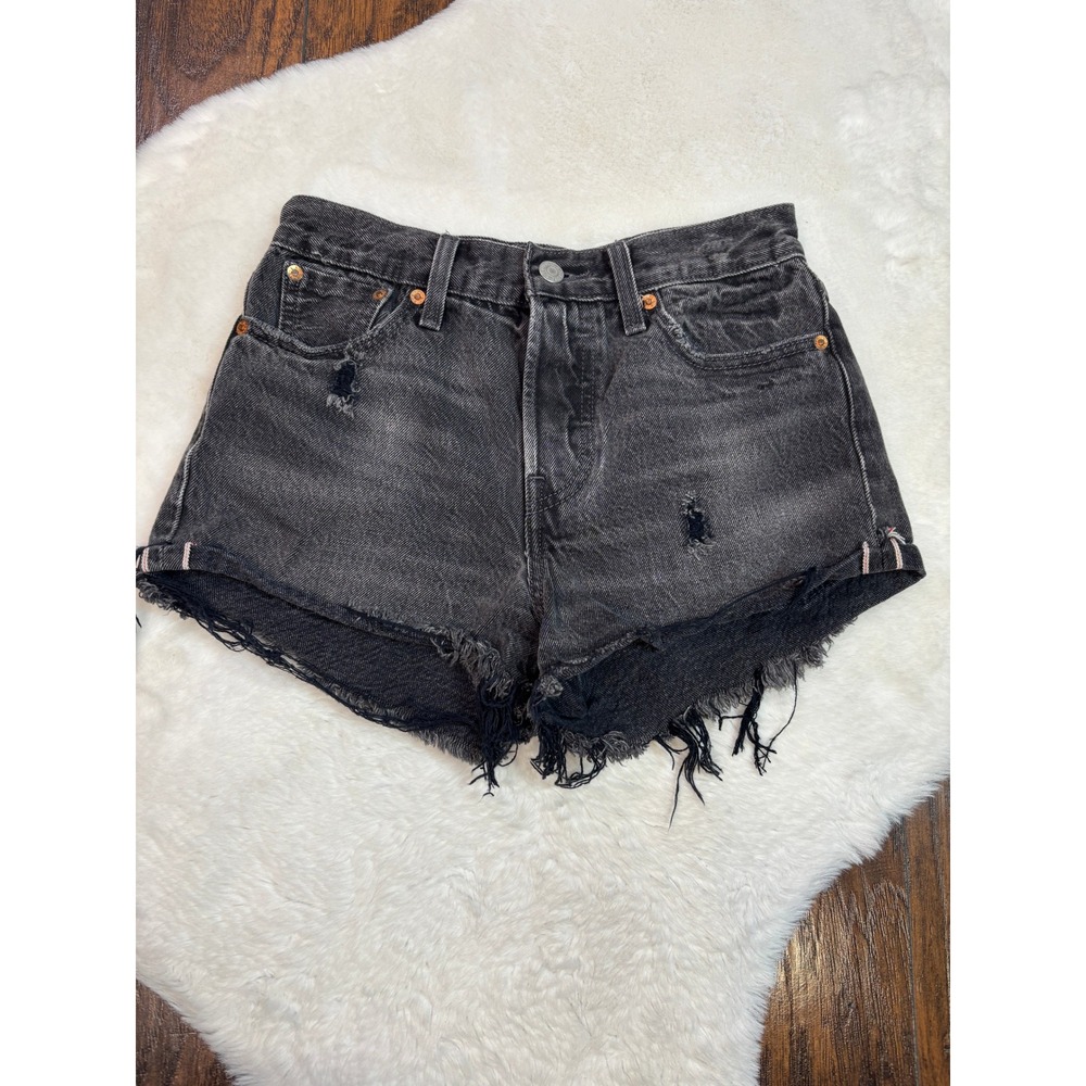 Levi's Denim Shorts 25 Black Distressed Raw Hem High Rise Women